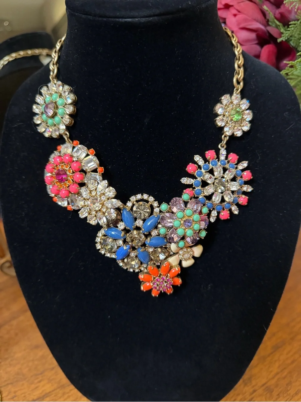 J. Crew Colorful Floral Cluster Necklace in Gold Tone - Multicolor Stones